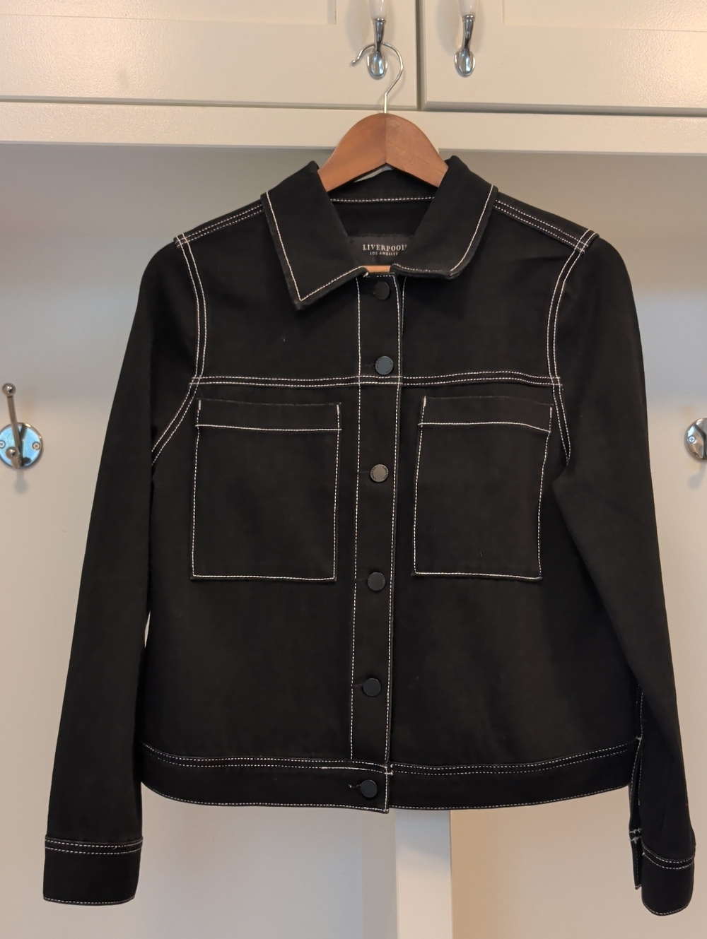 NWOT Liverpool Black Jean Jacket with White Contrast Stitching